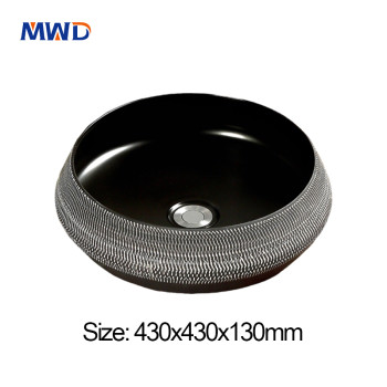 MWD Artisan Series Round Vessel Sink - Stone Vein / Textured Wood / Sparkle Blue Finishes - 430x430x130mm