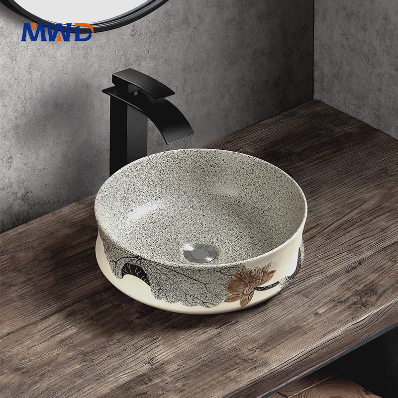 Chinese-Lotus-Porcelain-Basin-Grey-Matte-Surface-Contractor-Supply