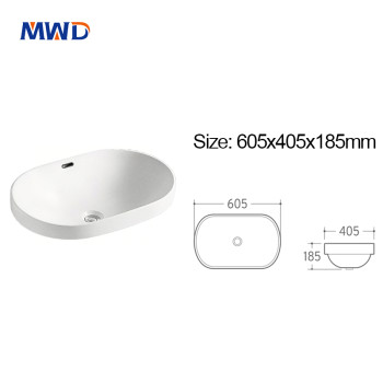 MWD White Ceramic In-counter Basin | 605x405x185mm Modern Oval Bathroom Sink | Easy-Clean & Durable