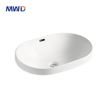 MWD White Ceramic In-counter Basin | 605x405x185mm Modern Oval Bathroom Sink | Easy-Clean & Durable