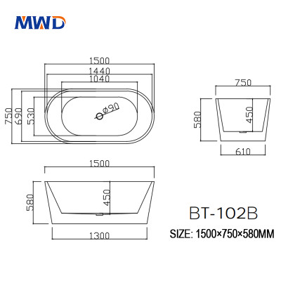 MWD Freestanding Bathtub｜Matte/Gloss Finish Options｜Three Sizes Customization｜Premium Acrylic Bathtub