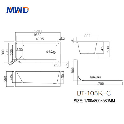 MWD Luxury Freestanding Bathtub | Premium Original Acrylic Material | Matte/Gloss Finish Optional | 1500/1700mm Sizes