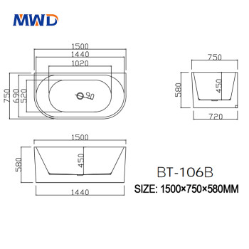 MWD Acrylic Bathtub - Premium Original Material | 3 Sizes Available | Matte/Glossy Finish
