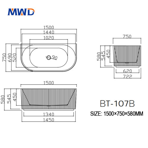 MWD Original Acrylic Freestanding Bathtub | BT-107B (1500x750mm) / BT-107C (1700x800mm) | Modern Design | Matte/Gloss Finish Option