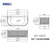 MWD Original Acrylic Freestanding Bathtub | BT-107B (1500x750mm) / BT-107C (1700x800mm) | Modern Design | Matte/Gloss Finish Option