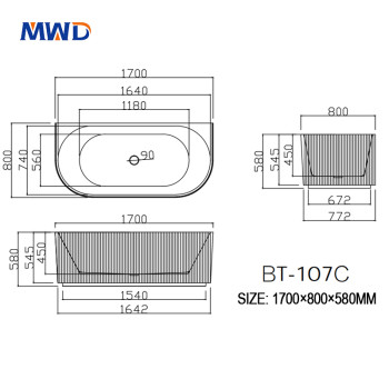 MWD Original Acrylic Freestanding Bathtub | BT-107B (1500x750mm) / BT-107C (1700x800mm) | Modern Design | Matte/Gloss Finish Option