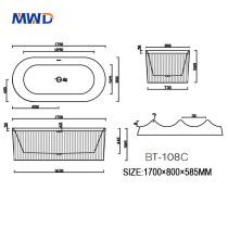 MWD Acrylic Bathtub | BT-108B & BT-108C Freestanding Tub | 1500mm/1700mm | Matte or Gloss Finish