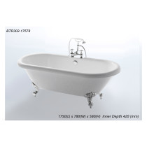 MWD BTR302-17578 67 inch Freestanding Acrylic Bathtub with Silver Legs - 1750mm x 780mm