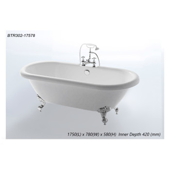 MWD BTR302-17578 67 inch Freestanding Acrylic Bathtub with Silver Legs - 1750mm x 780mm