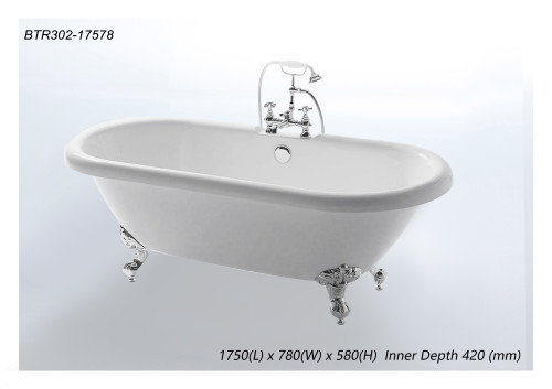 MWD BTR302-17578 67 inch Freestanding Acrylic Bathtub with Silver Legs - 1750mm x 780mm