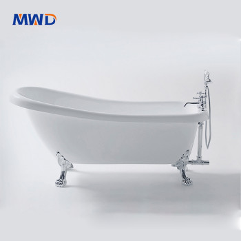MWD Freestanding Acrylic Bathtub with Silver Legs - 1500mm or 1700mm Length - Right-Hand Tap Holes