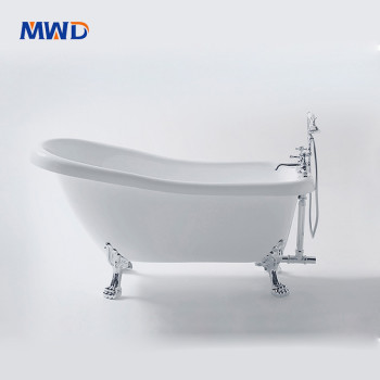 MWD Freestanding Acrylic Bathtub with Silver Legs - 1500mm or 1700mm Length - Right-Hand Tap Holes