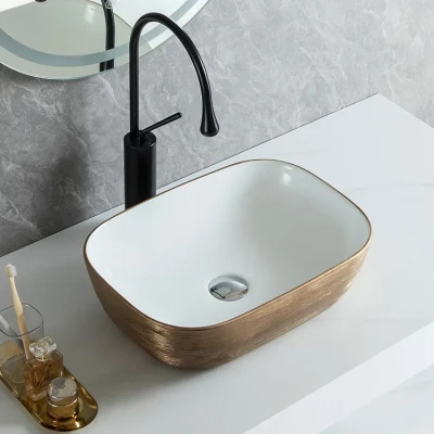 Artículos sanitarios para baño, lavabo pequeño, lavabo dorado, lavabos pintados a mano