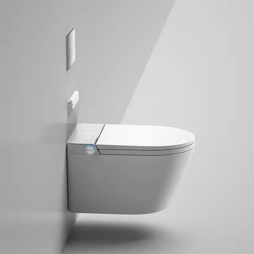 Inodoro inteligente colgado en la pared, sistema completo inteligente con descarga automática, sensor de pie para bidé de baño