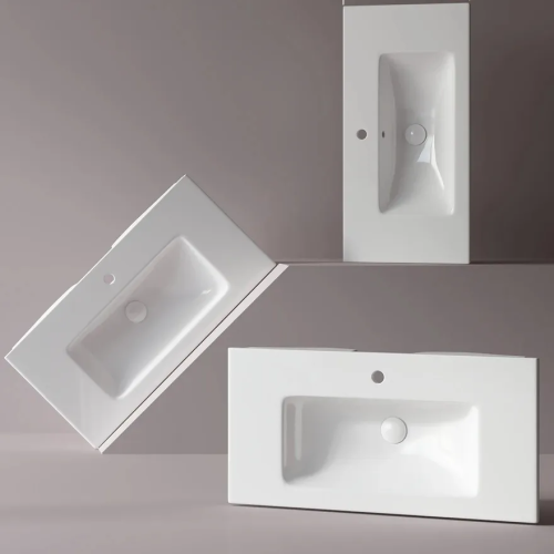 Badezimmerschrank im europäischen Stil, Einzelwaschbecken, Waschtisch, Einzelbecken, weiß