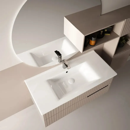 Mueble de baño con tablero de estilo europeo, lavabo individual, lavabo, unidad individual, color blanco