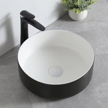 Artist Round Table Top Bathroom Sink Ceramic Black And White Wash Basin