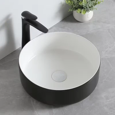 Artista Mesa Redonda Lavabo De Baño Lavabo De Cerámica Blanco Y Negro