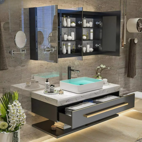 MWD Luxury Wooden  Bathroom Vanity Cabinet Furniture With Single and Double Sinks And Mirror Wash Basin For Hotel Bathroom