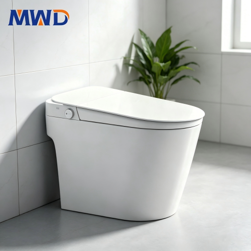 Modern Floor Mounted Ceramic Toilet with Siphon Flushing & Heated Seat – Advanced Features for Hotels & Contemporary Bathrooms
