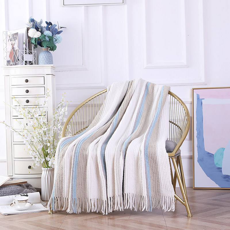 OEM Wholesale Textured Knitted Blanket With Tassels soft knitted