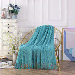 Wholesale Textured Solid Soft Sofa Throw Couch Cover Knitted Decorative Blanket