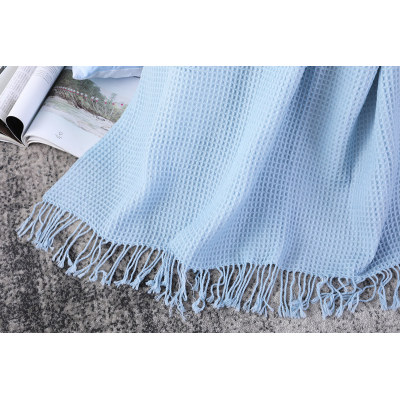 Wholesale Waffle Pattern Soft Lightweight Knitted Blanket With Tassels From  Chinese Factory