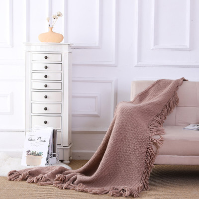 ODM Knit Triangle Blanket Wholesale Soft Decorative Knitted Blanket With Tassels