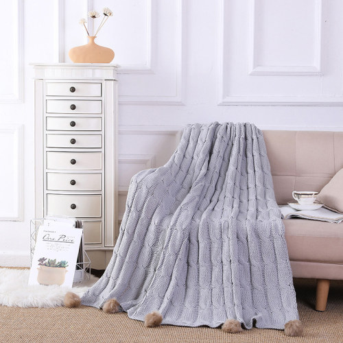 Wholesale Chenille Knitted Throw Blanket with Pom Poms From Chinese Supplier