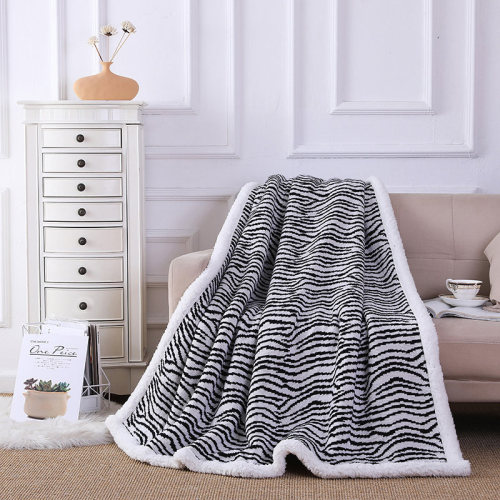 Wholesale Premium zebra-stripe Sherpa Fleece Chunky Knit Blanket
