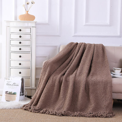 ODM Knitted Throw Blanket Wholesale Taupe Soft Knit With Tassels Style