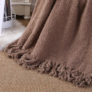 ODM Knitted Throw Blanket Wholesale Taupe Soft Knit With Tassels Style