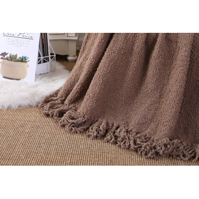 ODM Knitted Throw Blanket Wholesale Taupe Soft Knit With Tassels Style