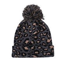 Custom lady fashion knitted leopard beanie wholesale kniting anti-pilling hats keep warm knitted cap