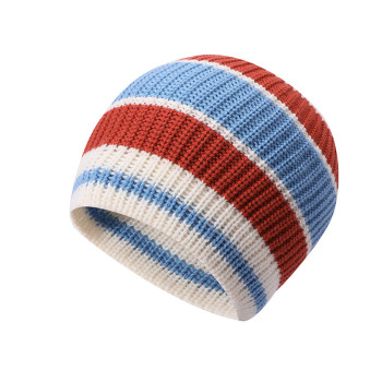 Custom lady knitted stripe beanie wholesale anti-pilling knitting beanie hat cap knit beanie supply