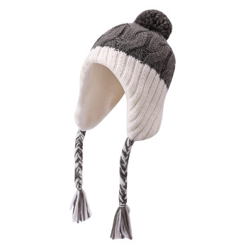 Custom ladies knitted Earflap Beanie wholesale Anti-pilling Hat Knitted beanie with Pom