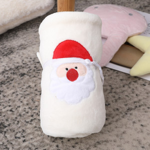 Super Soft Knitted Wholesale Baby Blanket Recyclable Embroidered with Santa Pattern.