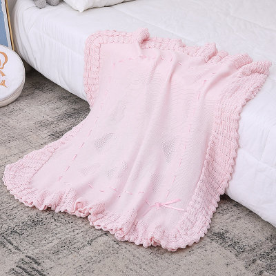 Розовое детское органическое одеяло Шаль вязанное детское одеяло оптом с кружевом