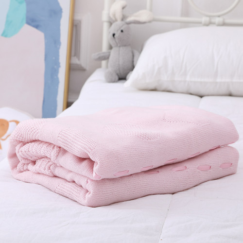 Couverture organique de bébé de châle de couverture de bébé rose a tricoté la couverture de bébé en gros avec de la dentelle