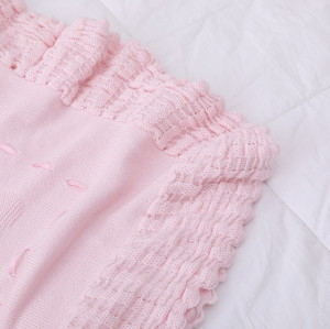 Venta al por mayor hecha punto chal orgánico de la manta del bebé rosado de la manta del bebé con el cordón