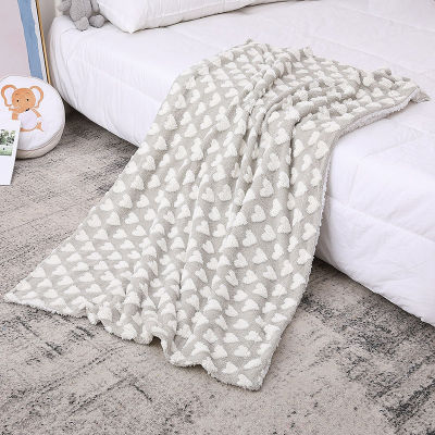 Plush Brown Heart pattern warm fannel throw blanket for baby hot sale Knitted Baby Throw Blanket