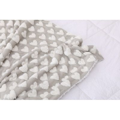 Plush Brown Heart pattern warm fannel throw blanket for baby hot sale Knitted Baby Throw Blanket