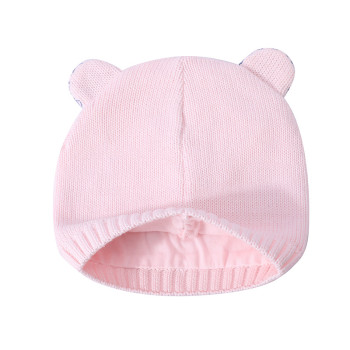 Wholesale Girls Knitted Hats Infant Newborn Toddler Cute Earflap Beanie Hat baby knitted beanie