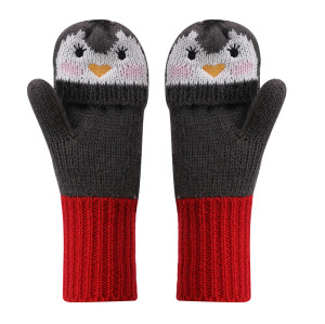 Conjunto de bufanda y guantes de gorro de bebé de punto al por mayor con diseño de pingüino lindo