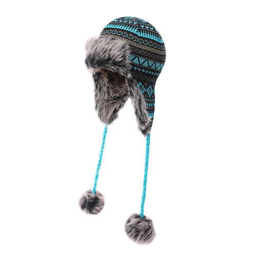 OEM Damen gestrickt Earflap Großhandel Hut Kunstpelz Strickmütze Warm Snow Ski Trapper Anti-Pilling-Hut