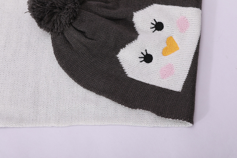 Wholesale Knitted Baby Hat Gloves and Scarf Set With Cute Penguin pattern knit baby hat gloves scarf