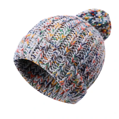 Las señoras del OEM hicieron punto el invierno al por mayor hecho punto el sombrero anti-pilling caliente grueso de Pom Pom Beanie Cap