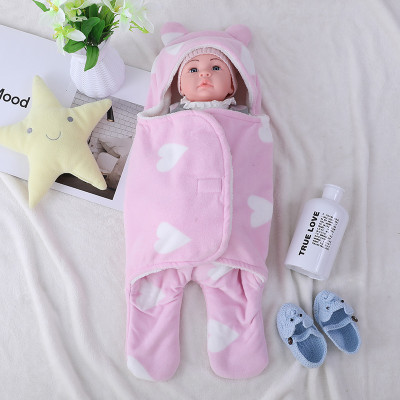 Vente en gros mignon nouveau-né tricoté anti-boulochage bébé sac de couchage en peluche Swaddle avec coeur imprimé