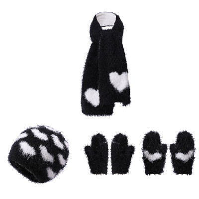 Custom Knit Baby Hat Gloves and Scarf Set With Heart Pattern From Chinese Supplier