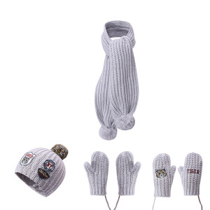 Wholesale 3PCS Knitted Baby Hat Scarf Gloves Set knit beanie scarf gloves suit From China Factory